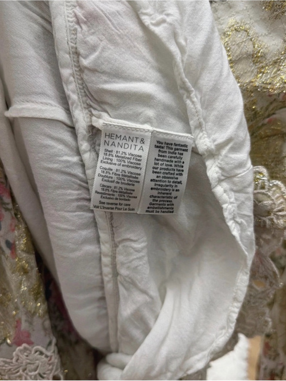 HEMANT & NANDITA Sheer Floral Tie-Front Robe in Cream and Gold - Picture 4 of 4
